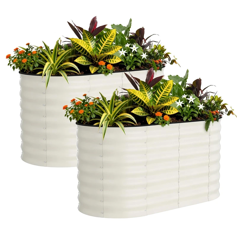 Set of 2 Large Galvanised Steel Raised Garden Vegetable Garden Garden with Open Bottom, Durable & Rust-Proof, Raised Bed for Growing Vegetables, Herbs, Flowers (120 x 60 x 60 cm, White) - Image 1