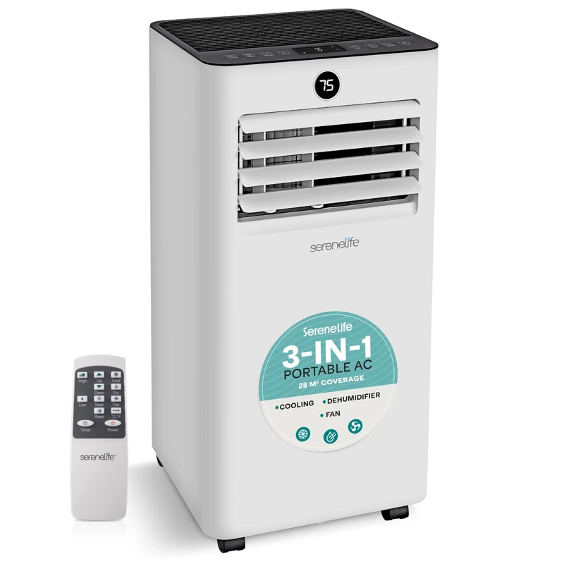 SereneLife Portable Air Conditioner 7000 BTU, 3-in-1 AC Unit for Bedroom Small Room up to 28 m², Cooling Fan Dehumidifier with Window Kit Remote Control Quiet Low Noise