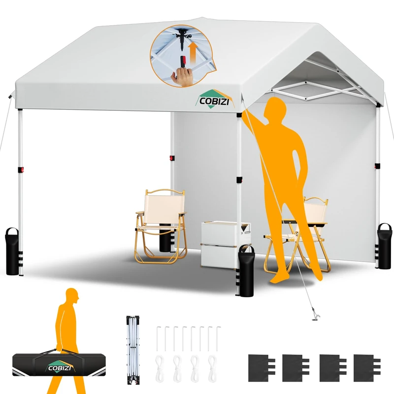 COBIZI Gazebo 3 x 3 m, Folding Gazebo 3 x 3 m Waterproof Stable One Push Pop Up Carport Party Tent with 1 Side Panels and 4 Sandbags, 3 Height Adjustable, Garden Gazebo for Camping Wedding UV - Image 1