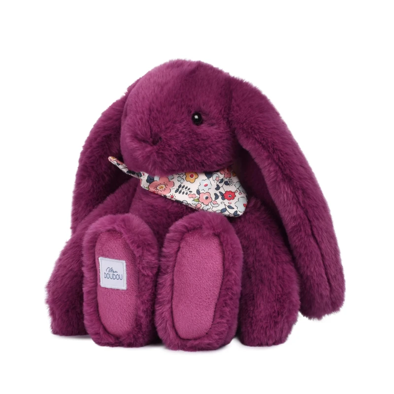 Doudou et Compagnie - Plum Fleurette Rabbit - 25 cm - Ultra Soft Rabbit Comforter with Floral Ears - First Birth Gift for Baby Girls Boys - Machine Washable at 30° - Purple Colour - DC4704 - Image 1