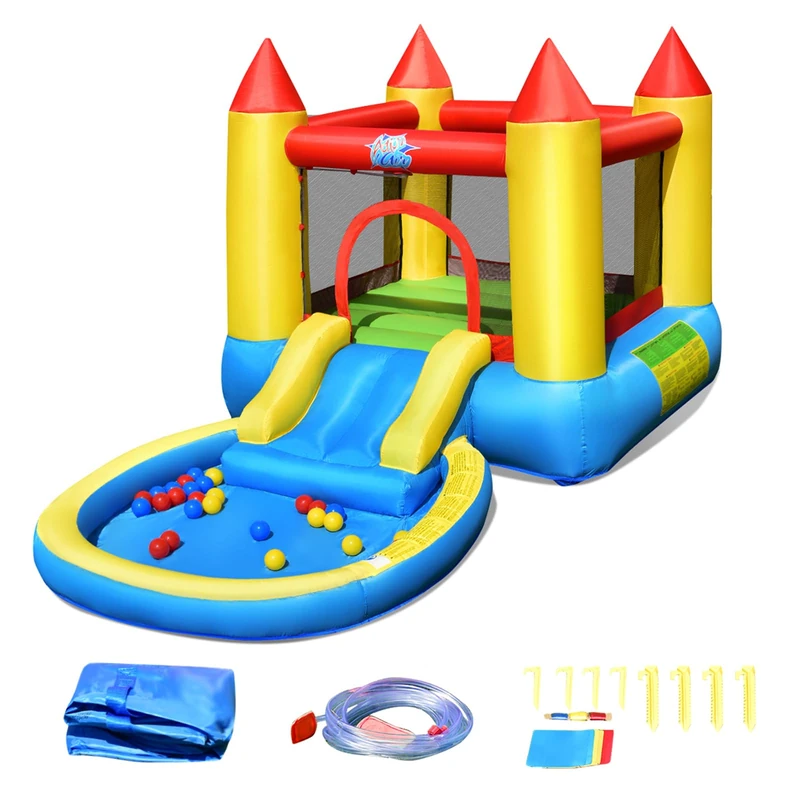 FANTASK Children's Bouncy Castle, Indoor and Outdoor Bouncy Castle with Slide, Jumping Area & Paddling Pool, Bouncy Castle for Children, 362 x 196.5 x 193 cm - Image 1