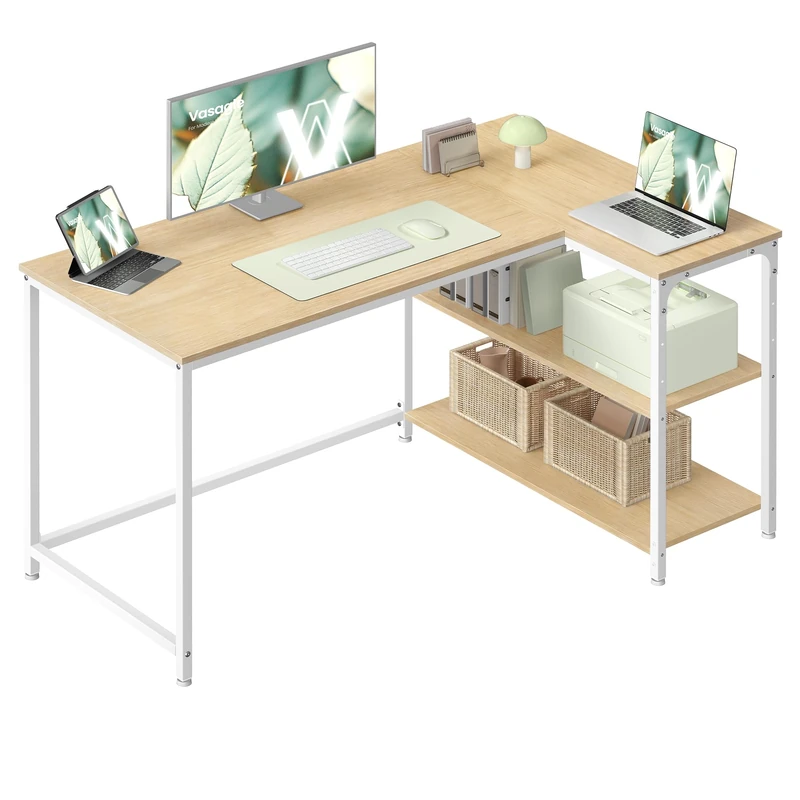VASAGLE L Shaped Computer Desk, Small Corner Table with Storage