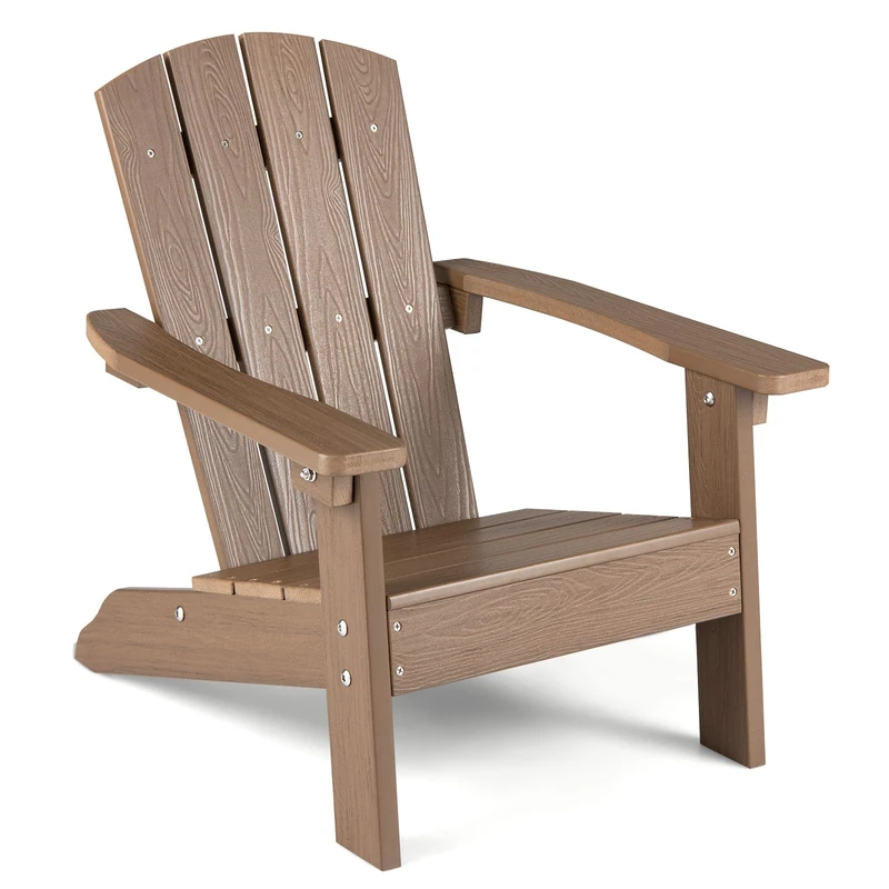 FANTASK Adirondack Children's Garden Chair Made of HIPS with Ergonomic Backrest and Armrests, Adirondack Chair Weatherproof, Modern Outdoor Chair for Boys and Girls from 3 Years (Brown)