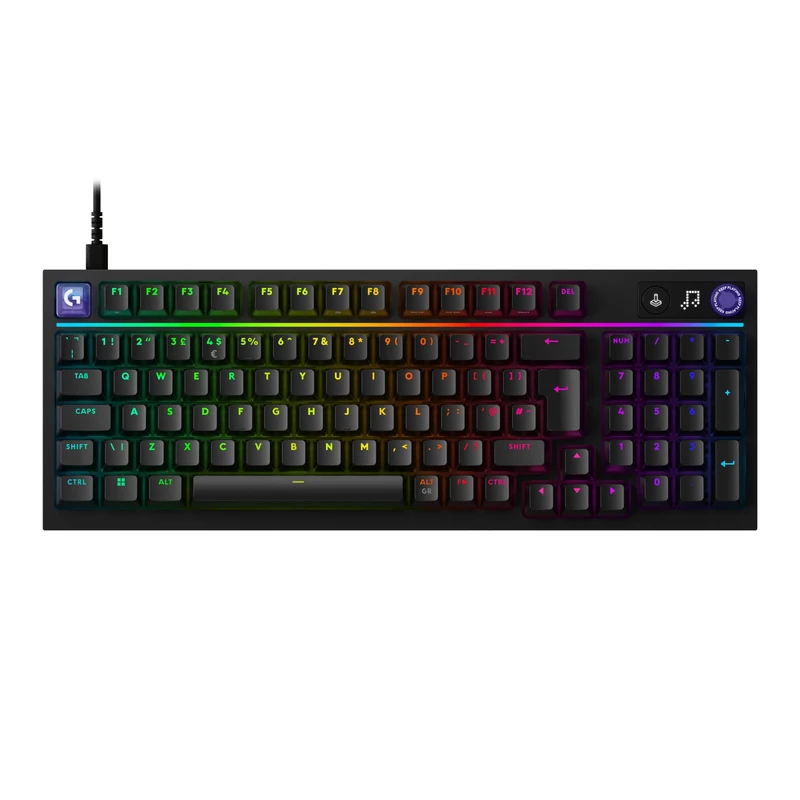 Logitech G G316 X 98 Gaming Keyboard, 8 kHz Report Rate, Hot-Swappable Tactile Switches,Gasket Structure, LED Dot Matrix Display & Dial,Double Shot PBT Keycaps,USB-C,RGB LIGHTSYNC,PC,UK QWERTY - Black