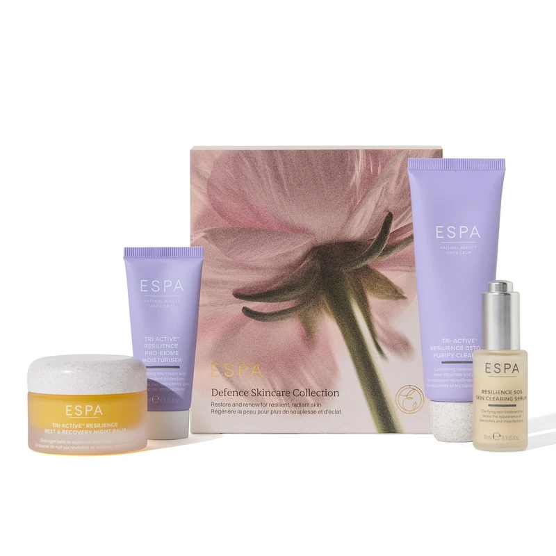 ESPA Defence Skincare Collection Gift Set | Cleanser, Serum, Night Balm & Moisturiser | Travel Sizes for On-the-Go Skincare | Helps Protect Skin's Moisture Barrier & Against Visible Signs of Ageing