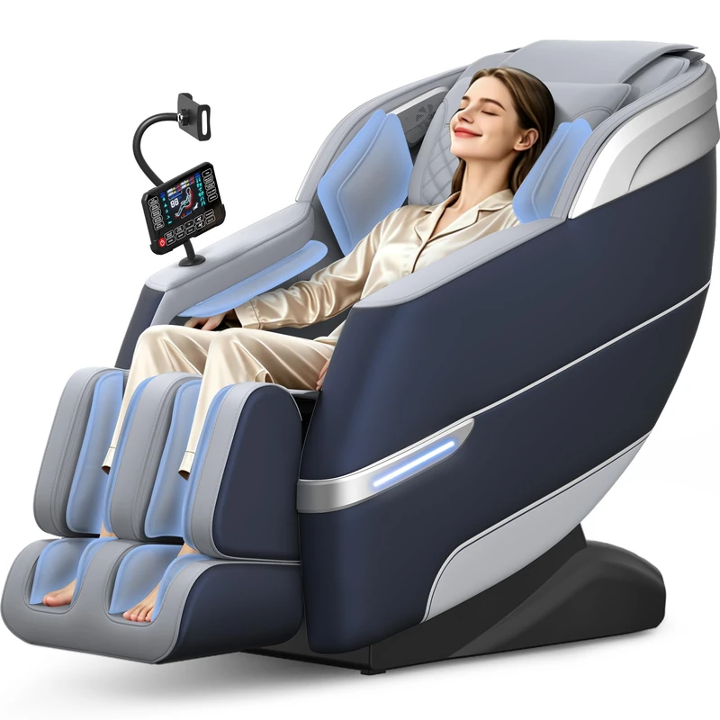 YONISEE 4D Full Body Massage Chair with SL-Track, Smart Shiatsu Massage Recliner with Voice Control & Bodyscan, Deep Neck Shoulder Back Calf & Foot Massage for Home Office (Blue Silver)