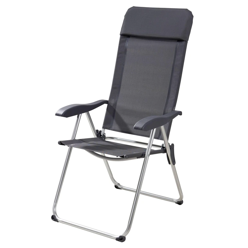 Well Home Folding Camping/Beach Chair 58x69x111cm Anodized Aluminium and Coated Steel, Polyester Dark Grey 2x1, Arms 61cm - Image 1