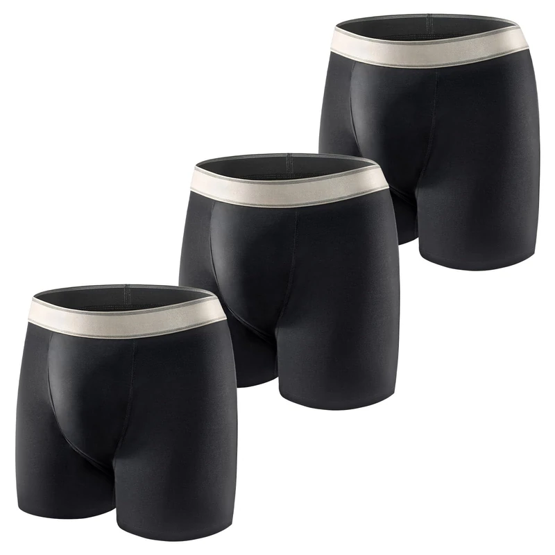 Carer 3-Pack Men’s Cotton Incontinence Pants, Washable and Reusable 150ml Absorbency Leak-Proof Boxer Shorts Breathable Underwear for Men, Black Size L