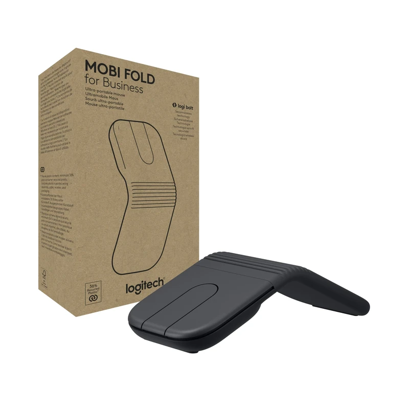 Logitech Mobi Fold for Business, Foldable Wireless Mouse with Touch Scroll, Quiet Clicks, 4K DPI, Logi Bolt Receiver, Bluetooth, Fast Pair, Works with Chromebook, PC, Mac - Graphite