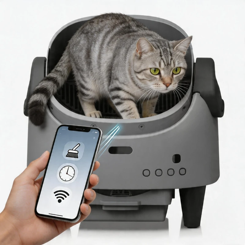 Garvee Automatic Self Cleaning Cat Litter Box with Top Entry Smart Toilet Open Design XXL for Large Cats, Advanced Security System and App Monitoring, Cool Grey