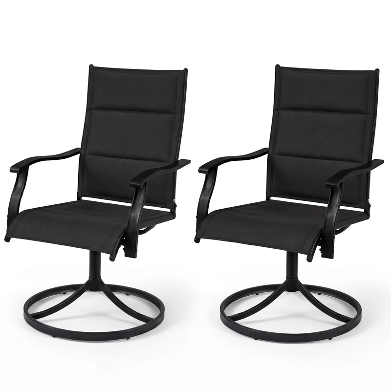 GiantexUK 2 Pieces Patio Swivel Chairs, Metal Frame Outdoor Dining Chairs with Padded Seat, High Back & Armrests, Bistro Conversation Furniture for Backyard Poolside Balcony