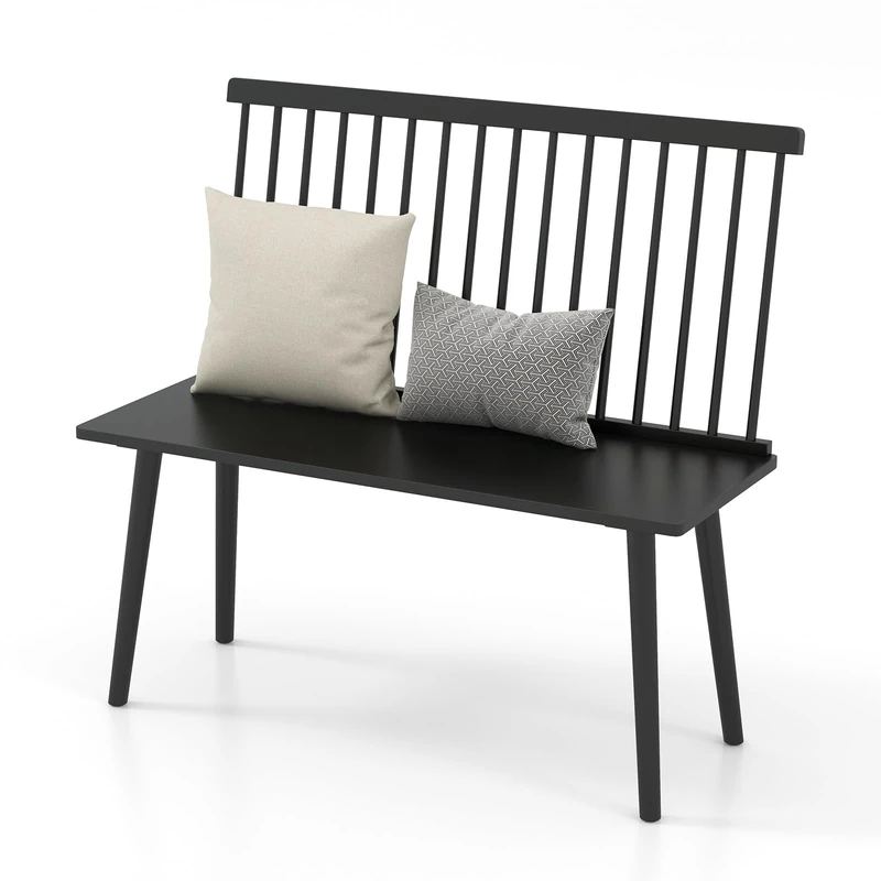 GiantexUK 2-Person Dining Bench, Rubber Wood Entryway Bench with Spindle Back, Indoor Bench Seat for Kitchen Lounge Living Room Entryway
