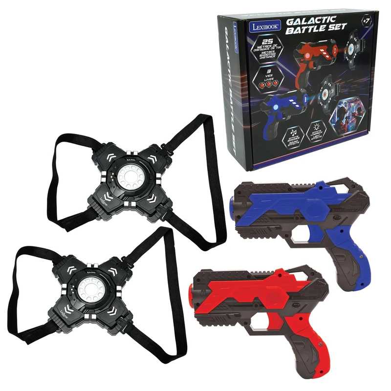 LEXIBOOK, Galactic Battle Set, Laser tag game with 2 laser guns and 2 armours included, Shooting up to 25 metres, Sound and light effects, JG250LXB
