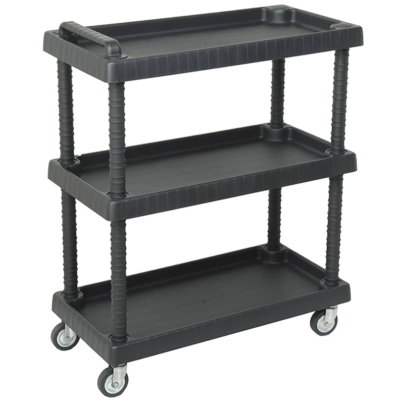 Trolley with steel wheels and adjustable shelves, 75 x 37.5 x 92 cm.