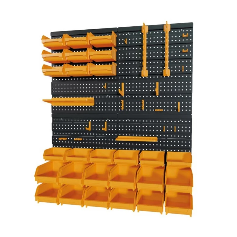 Well Home Kit 4 DIY Work Panels 32.5x17x38.5cm +15 Drawers Art101 +12 Art Drawers +2 Shelves +2 Key Holders +38 Hooks Grey-Orange - Image 1