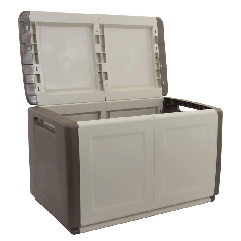 Outdoor storage box, in polypropylene 230L - 96 x 57 x 53 cm - ivory and brown double compartment