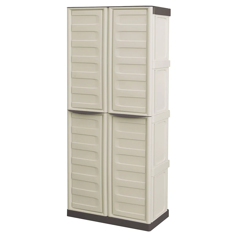 Plastic Broom Holder Cabinet in Ivory and Taupe Polypropylene Height 70 x 39 x 165 cm - Image 1