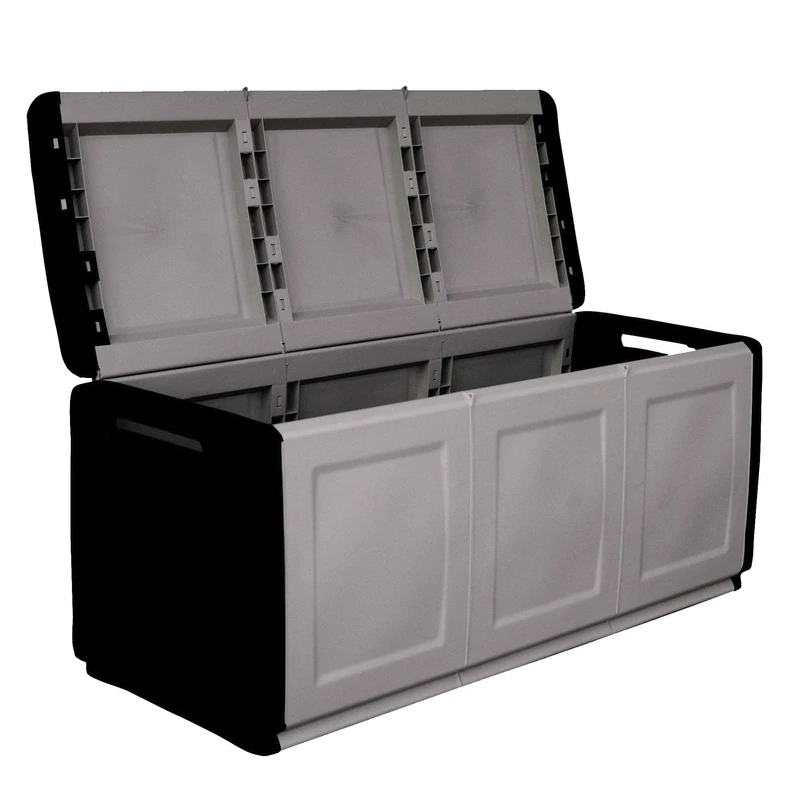 Outdoor storage box, in polypropylene 330L - 138x57x53 cm - dark grey and black