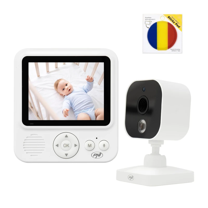 PNI BM280 Video Baby Monitor Bundle with 2.8" Screen, 2.4GHz Wireless Connection and Adhesive Pad/Flag - Image 1