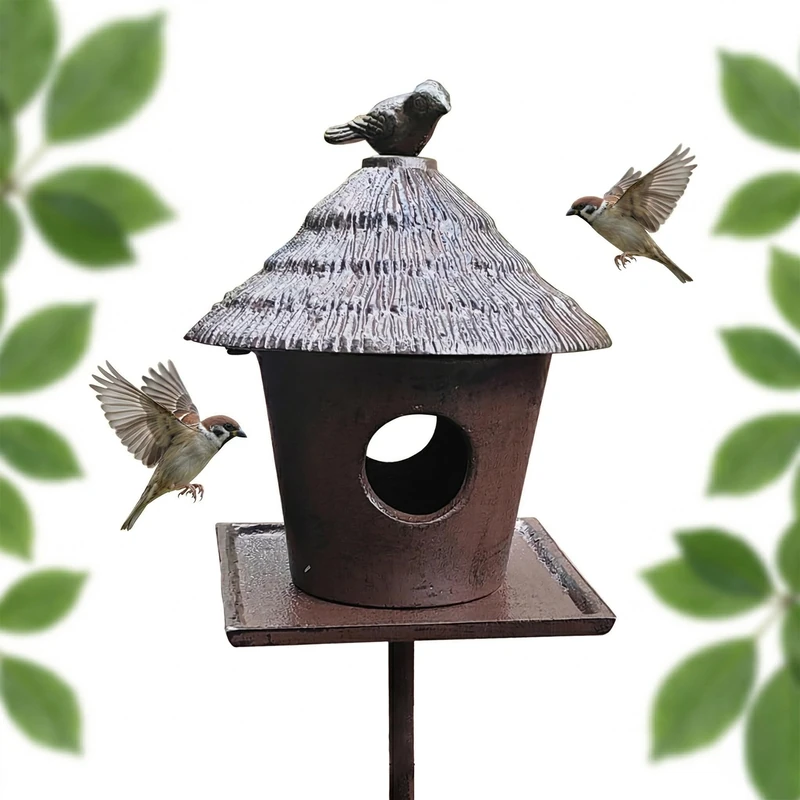 Relaxdays Bird Feeder with Stand, Cast Iron, Garden & Patio, For Wild Birds, Brown