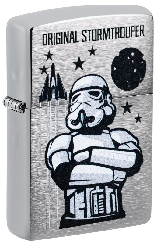 Zippo Windproof Lighter - Original Stormtrooper Design, Brushed Chrome - Refillable - Reusable - Gift Box - Metal - Made in USA