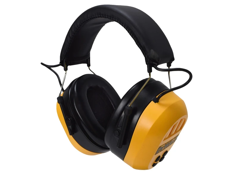 DEWALT DPG17‑BX Bluetooth hearing protector with integrated wireless audio and microphone. Features USB rechargeable battery, cushioned earmuffs, and adjustable padded headband.