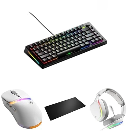 GLORIOUS GMMK 3 PRO 75% Prebuilt Custom Keyboard (US Black), Model D3 Wireless Gaming Mouse (White), GHS Eternal RGB Headset (White) & GMP 2 3XL Spill-Proof Desk Mat - Streamer Kit