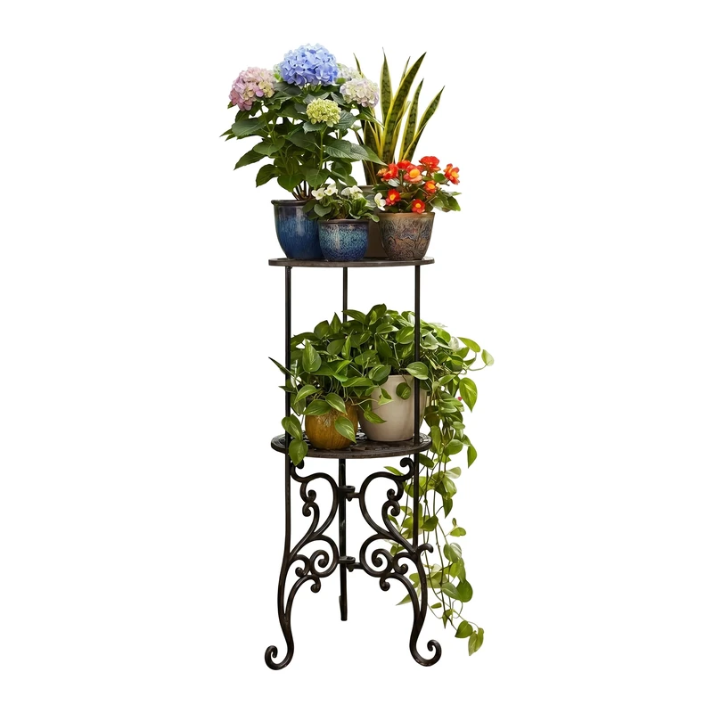 Relaxdays plant stand, vintage, 2 tiers, cast iron, HxD: 66x27.5 cm, outdoor, brown