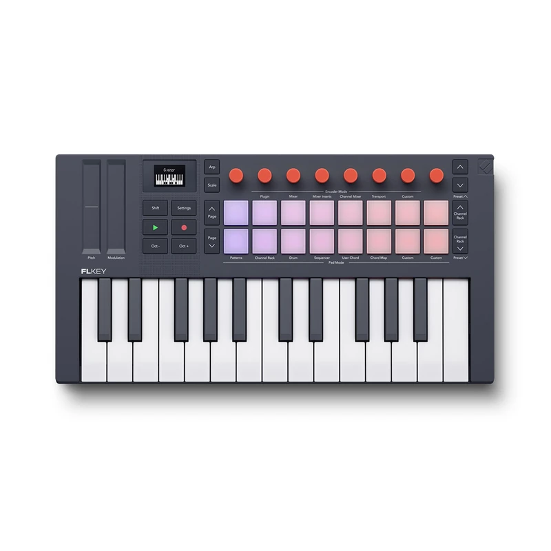 Novation FLkey 2 Mini 25 — 25-Mini-Key MIDI Controller Keyboard for FL Studio Beginners. Make Beats with USB, Pitch & Mod Strips, 16 Drum Pads, and Arpeggiator — Inc. 6 Months of FL Studio