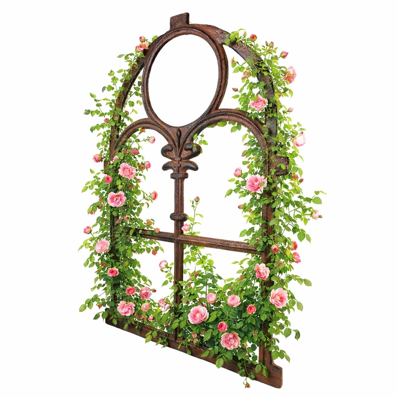 Relaxdays Cast Iron Barn Window Frame, Vintage Wall Decor & Rustic Trellis, H: 73 x 48 cm, antique, brown - Image 1