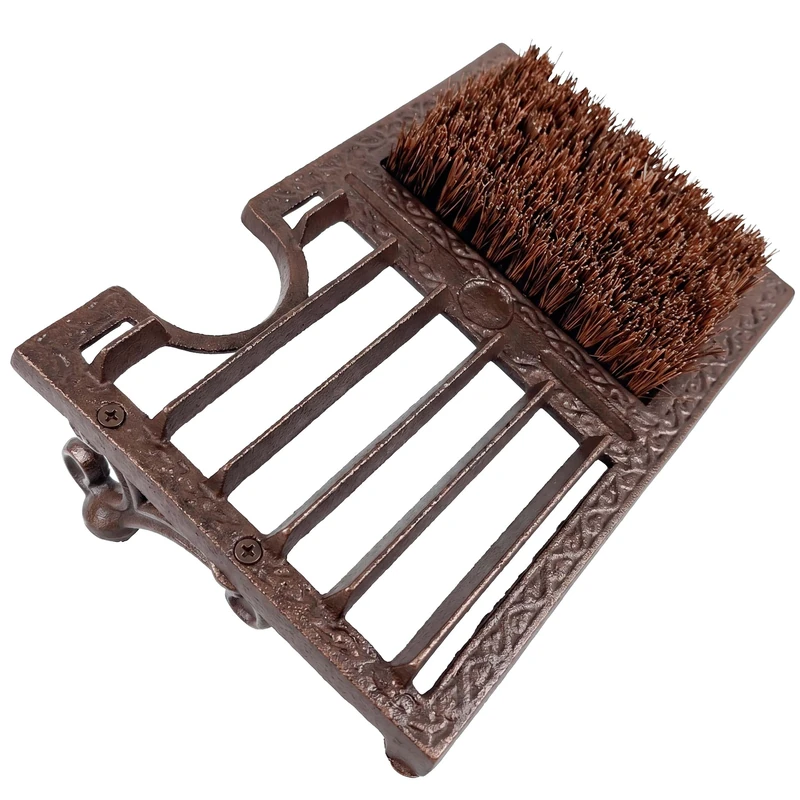 Relaxdays shoe scraper with natural bristles, cast iron, entrance, garden, boot jack, brown