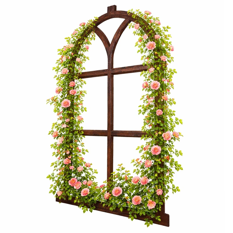 Relaxdays Cast-iron Barn Window, Vintage Frame & Rustic Trellis, H: 68 x 44 cm, antique brown - Image 1