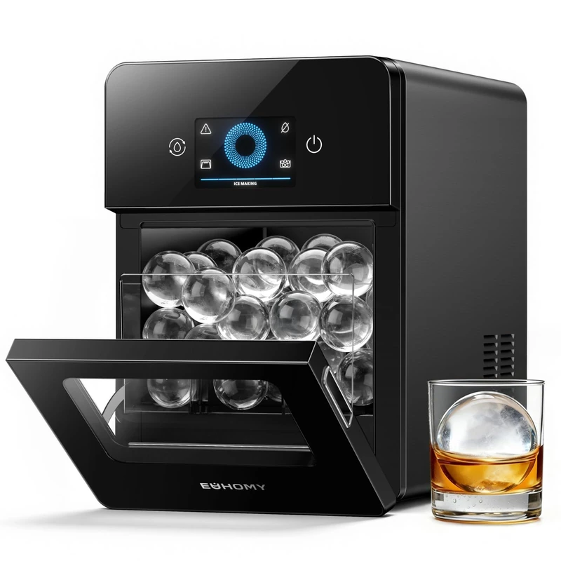 EUHOMY 2.4" Ice Ball Maker Countertop, 108Pcs/Day, 3Pcs Ready in 40Mins, Self-Cleaning Sphere Ice Makers Machine with Crystal Clear Ice, Round Ice Cube Maker for Whiskey & Bourbon