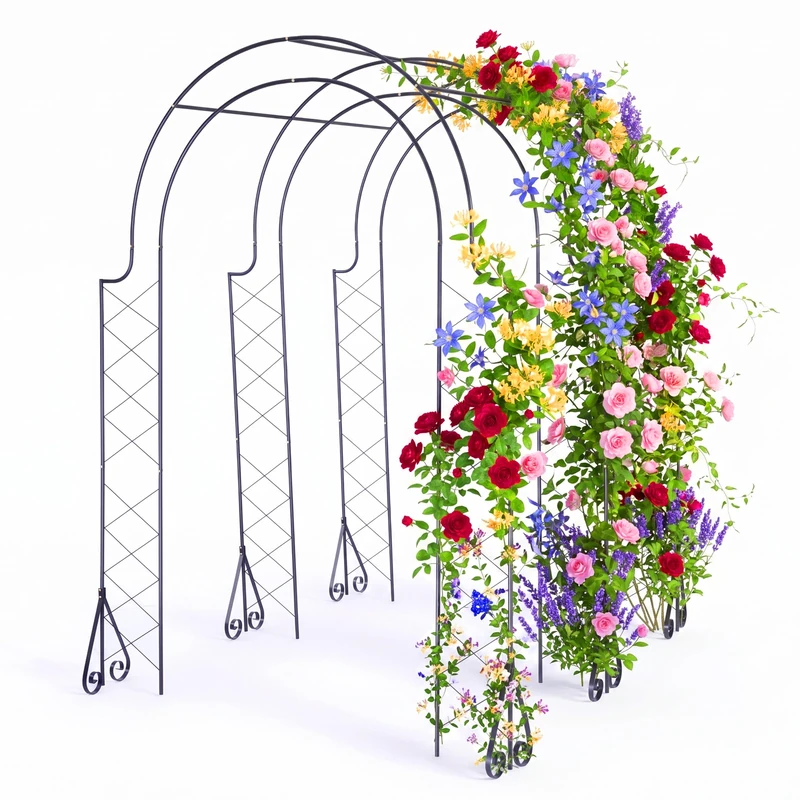 Relaxdays Rose Arch, Metal, H x W x D: 250 x 180 x 210 cm, Sturdy Trellis for Climbers, Black