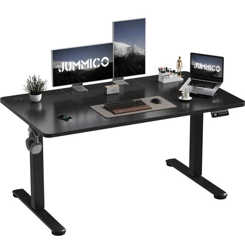 JUMMICO Height-Adjustable Desk, 130 x 60 cm, Standing Desk, Electric Desk, Height-Adjustable with Memory Function, Black