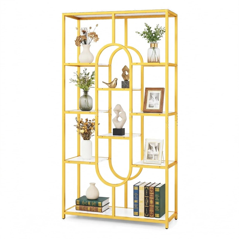 CASART 8/10-Tier Bookcase (White + Gold, 95 x 30 x 175cm, 10)