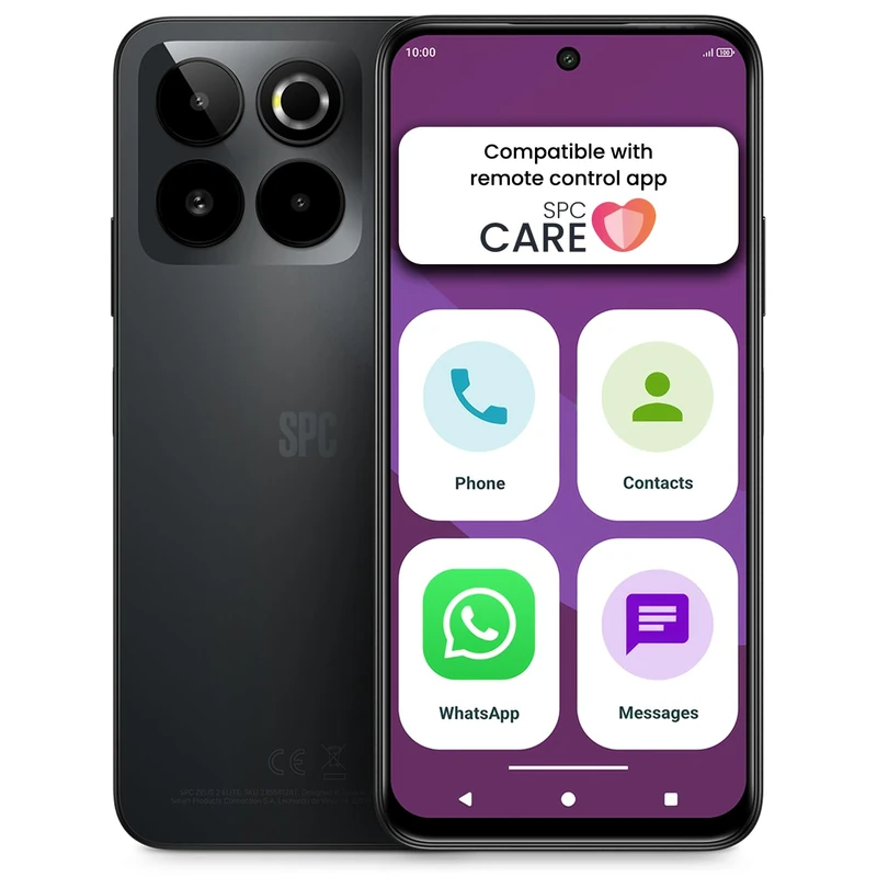 SPC ZEUS 2 ELITE - Smartphone for seniors 6.7” and 128GB storage | Triple 50MP camera, NFC and fast charging | Easy mode, XL icons and compatible with app management and remote location– Black