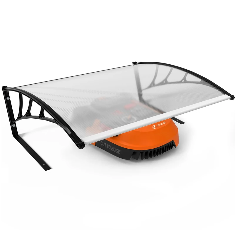 VOUNOT® Robotic Lawnmower Garage 105x80x45 cm, Outdoor Weatherproof Shelter with Metal Legs, Rigid Roof Protection, Transparent