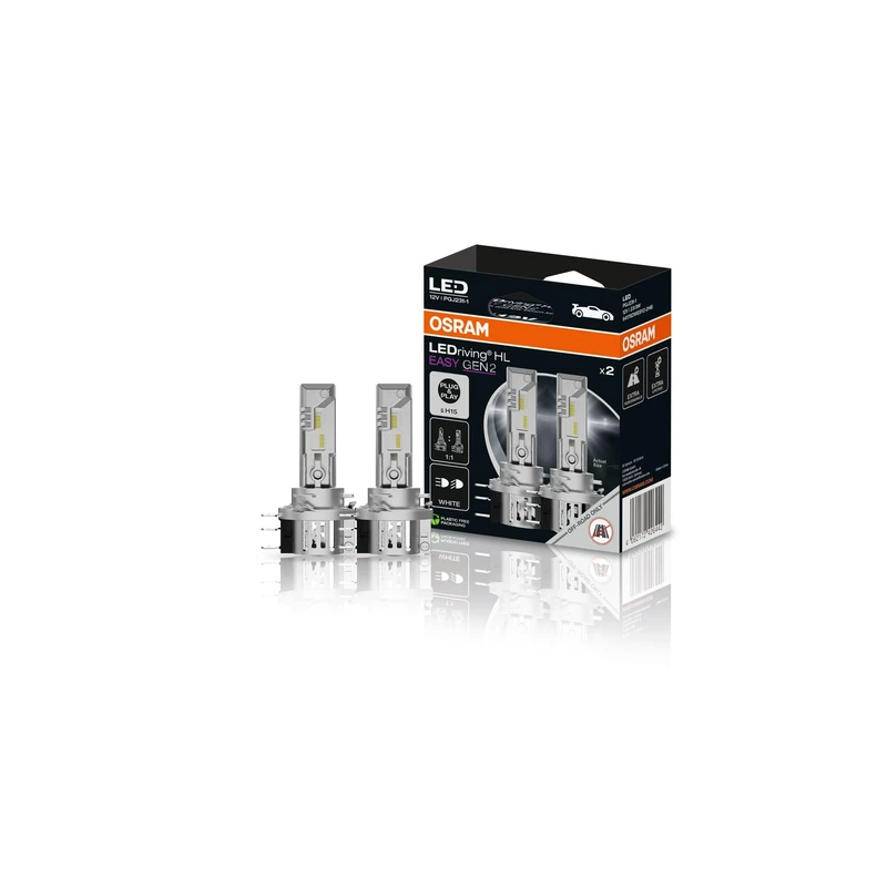 OSRAM LEDriving HL EASY GEN 2 ≜H15, LED high and low beam lamp, Cool White 6500K, no accessory needed, offroad use only - no ECE, 2 lamps