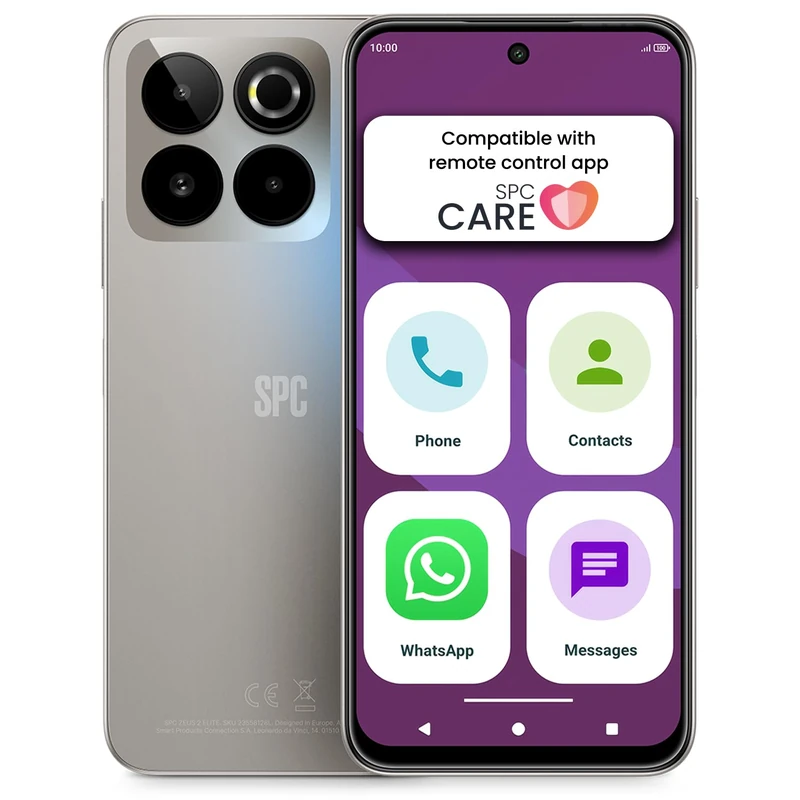 SPC ZEUS 2 ELITE - Smartphone for seniors 6.7” and 128GB storage | Triple 50MP camera, NFC and fast charging | Easy mode, XL icons and compatible with app management and remote location – Silver