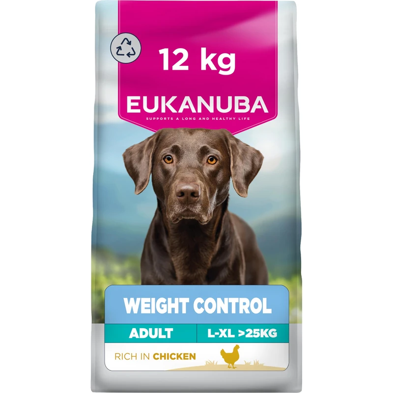 Eukanuba Weight Control Low Fat - Complete Dry Dog Food for Adult Large and Giant Breeds with Chicken, 12kg