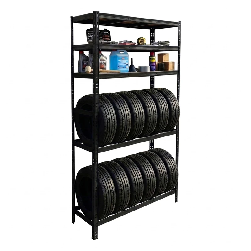 Relaxdays tyre rack for 12 tyres, HxWxD 210 x 120 x 40 cm, 750 kg, steel, plug-in system, garage/workshop, black - Image 1
