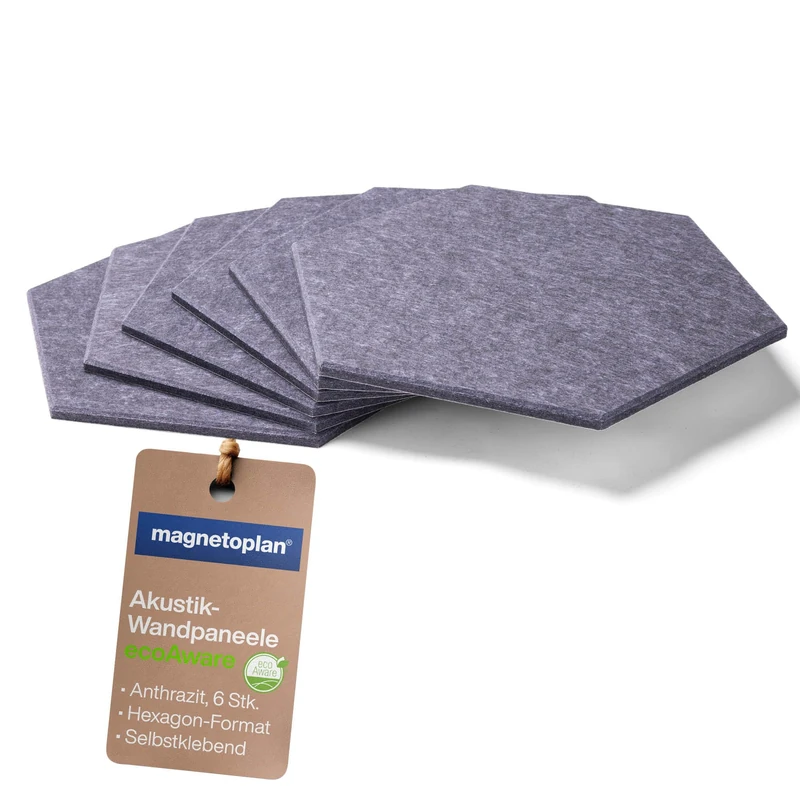 magnetoplan ecoAware Acoustic Wall Panels, Pack of 6, Your Sound Insulation + Wall Decoration for Living Room and Bedroom, Office, Home Cinema + Gaming Room, Easy Assembly, Self-Adhesive Wall Panels