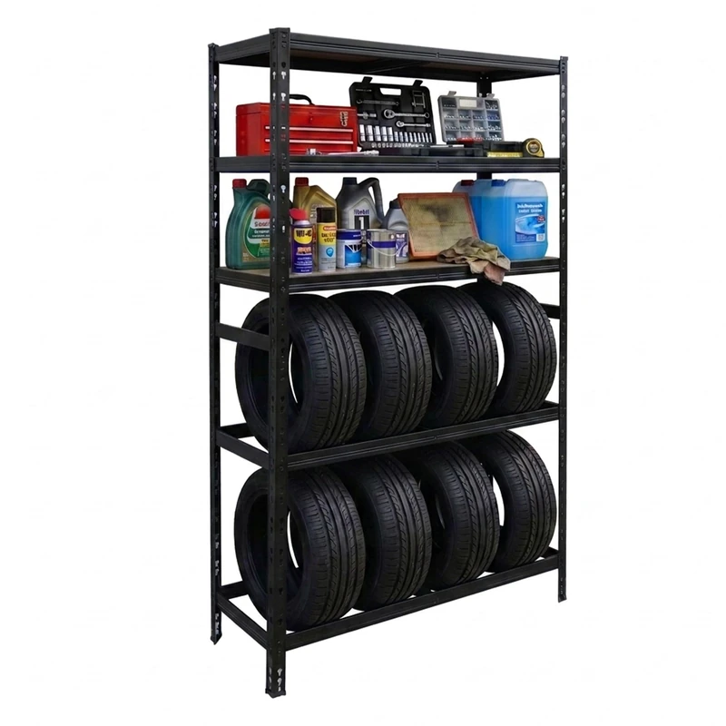 Relaxdays tyre rack for 8 tyres, HxWxD 210 x 110 x 40 cm, 750 kg, steel, plug-in system, garage storage, black