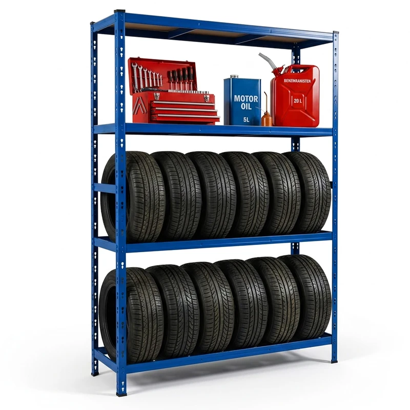 Relaxdays tyre rack for 12 tyres, HxWxD 180 x 120 x 40 cm, 600 kg, steel, plug-in system, workshop storage, blue