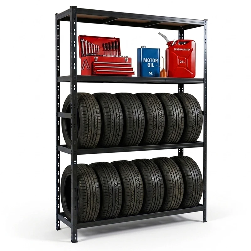 Relaxdays 12-tyre rack, HxWxD 180 x 120 x 40 cm, 600 kg, steel, plug-in system, workshop, black