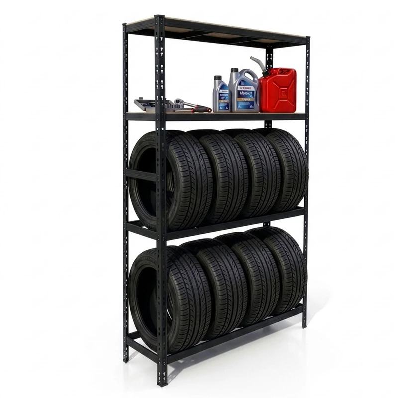 Relaxdays tyre rack for 8 tyres, HxWxD 180 x 110 x 40 cm, 600 kg, steel, plug-in system, black