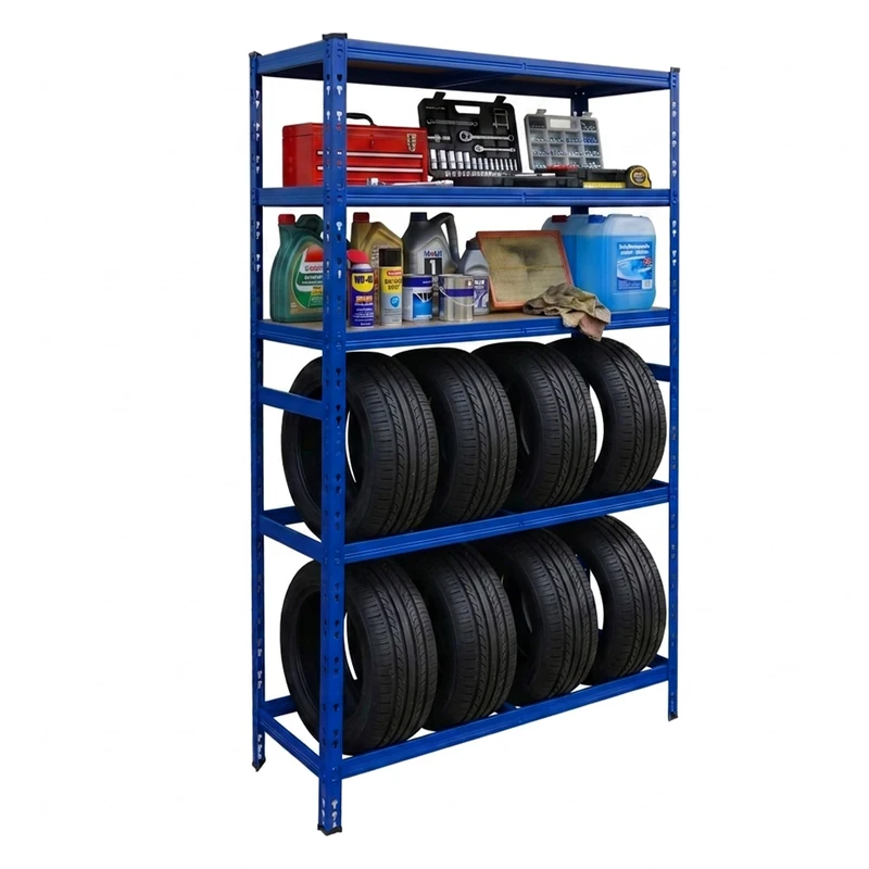 Relaxdays tyre rack for 8 tyres, HxWxD 210 x 110 x 40 cm, 750 kg, steel, plug-in system, blue
