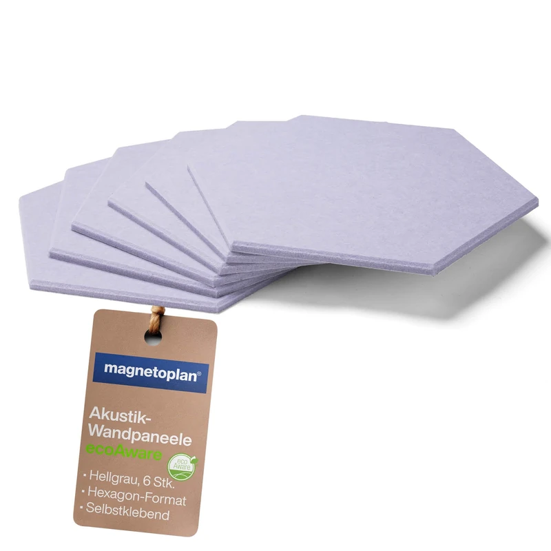 magnetoplan ecoAware Acoustic Wall Panels, Hexagon, Grey, Pack of 6