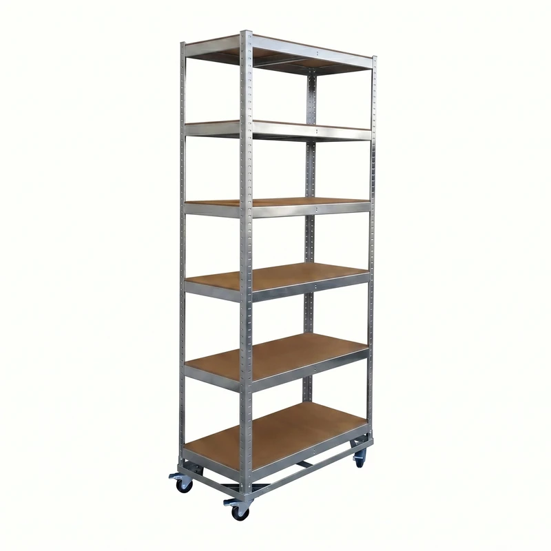 Relaxdays Heavy-duty shelving on castors, HxWxD: 209 x 90 x 40 cm, 900 kg, 6-tier, steel, plug-in system, silver - Image 1